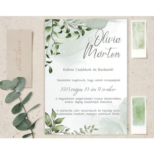 Zöld leveles esküvői meghívó